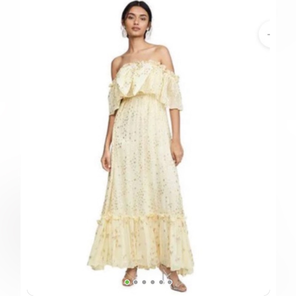 LoveShackFancy off the shoulder chiffon starry maxi dress